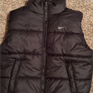 Small Nike Black Quilted Puffer Vest with White Swoosh